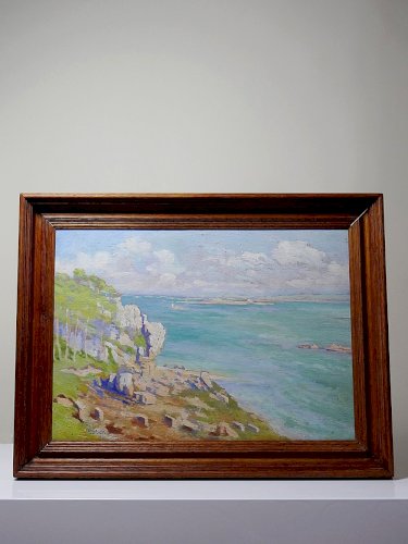 Grand paysage marine falaises huile sur panneau encadré Paul RUBEN (1882-1955)