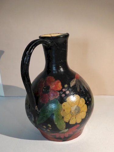 Grand Pichet Céramique Vintage 30cm Style Vallauris Années 50,Noir,Floral