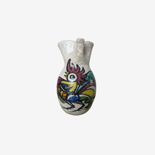 GRAND PICHET EN CERAMIQUE  COQ  COLORE ET STYLISE ANNEES 50 60 VINTAGE