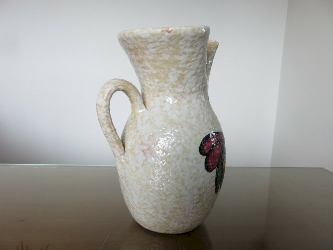 GRAND PICHET EN CERAMIQUE  COQ  COLORE ET STYLISE ANNEES 50 60 VINTAGE