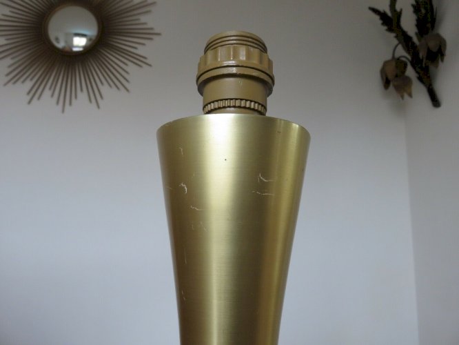 GRAND PIED DE LAMPE TULIPE EN ALUMINIUM DORE ANNEES 70 VINTAGE