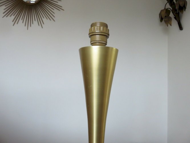 GRAND PIED DE LAMPE TULIPE EN ALUMINIUM DORE ANNEES 70 VINTAGE