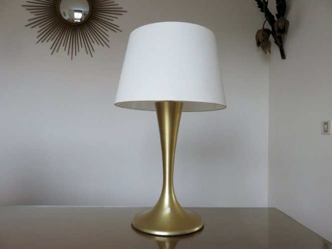 GRAND PIED DE LAMPE TULIPE EN ALUMINIUM DORE ANNEES 70 VINTAGE