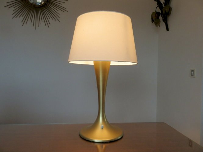 GRAND PIED DE LAMPE TULIPE EN ALUMINIUM DORE ANNEES 70 VINTAGE