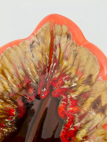 Grand Plat 42cm Feuille Style Vallauris Décoration Barbotine Orange Vintage Art