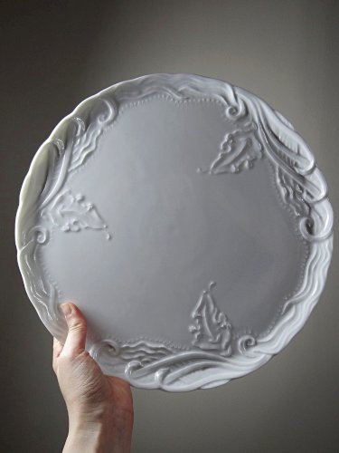 Grand plat à tarte vintage/ancien porcelaine fine de Limoges blanche