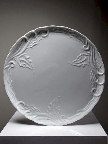 Grand plat à tarte vintage/ancien porcelaine fine de Limoges blanche