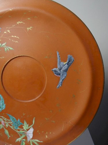 Grand plat argile/terre cuite ancien émaillage japonisant art nouveau