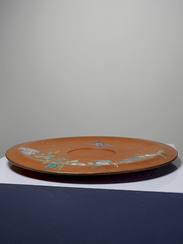 Grand plat argile/terre cuite ancien émaillage japonisant art nouveau