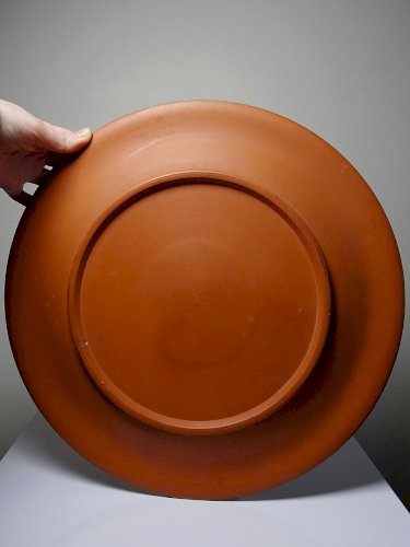 Grand plat argile/terre cuite ancien émaillage japonisant art nouveau