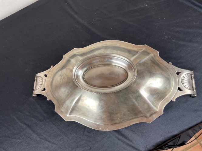 Grand plat de présentation sur pied douche en métal argenté