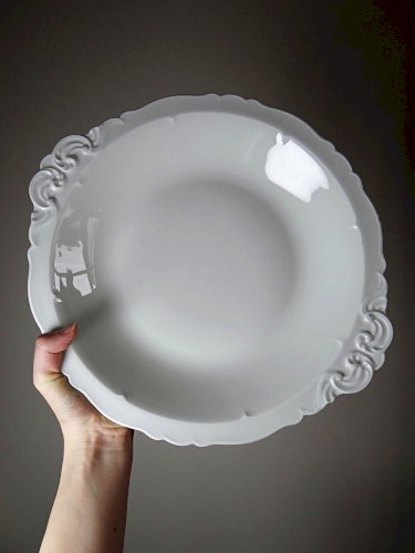 Grand plat de service creux porcelaine fine de Limoges blanche vintage/ancien