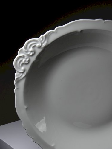 Grand plat de service creux porcelaine fine de Limoges blanche vintage/ancien