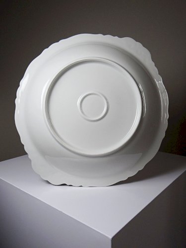 Grand plat de service creux porcelaine fine de Limoges blanche vintage/ancien