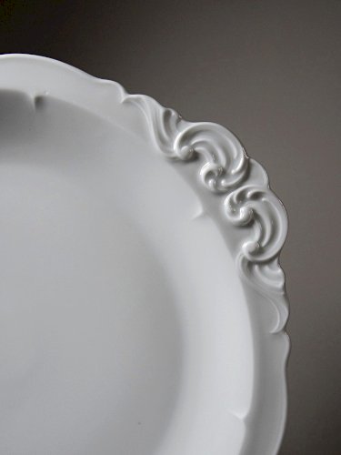 Grand plat de service porcelaine fine de Limoges blanche vintage/ancien