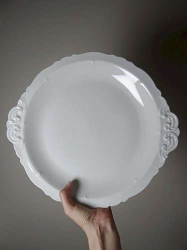 Grand plat de service porcelaine fine de Limoges blanche vintage/ancien