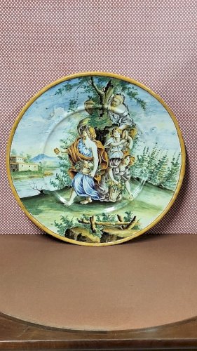 GRAND PLAT DECORATIF EN FAIENCE TRES ANCIEN DE 41 CM DE DIAMETRE