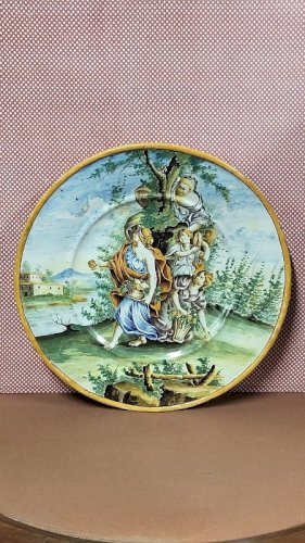 GRAND PLAT DECORATIF EN FAIENCE TRES ANCIEN DE 41 CM DE DIAMETRE
