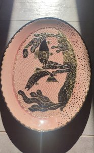 Large enameled earthenware dish signed Tony Jaillet from the 1950s-60s.