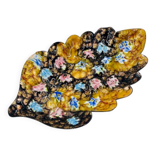 Grand Plat Feuille Émaux Sur Cuivre Esmaltes Garcia 70s