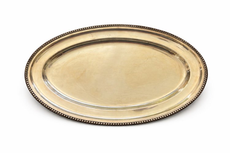 Grand Plat Ovale de service Ancien Vintage Metal Argenté Chic élégant Decoration