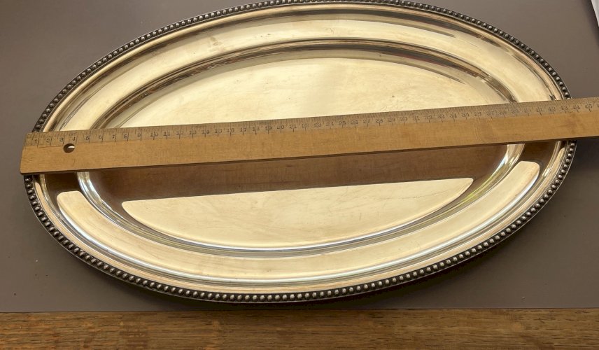 Grand Plat Ovale de service Ancien Vintage Metal Argenté Chic élégant Decoration