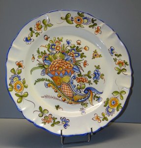 -GRAND PLAT ROND et PLAT CERAMIQUE de ST CLEMENT XXe déco CORNE D'ABONDANCE    D