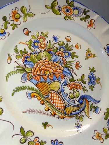 -GRAND PLAT ROND et PLAT CERAMIQUE de ST CLEMENT XXe déco CORNE D'ABONDANCE    D