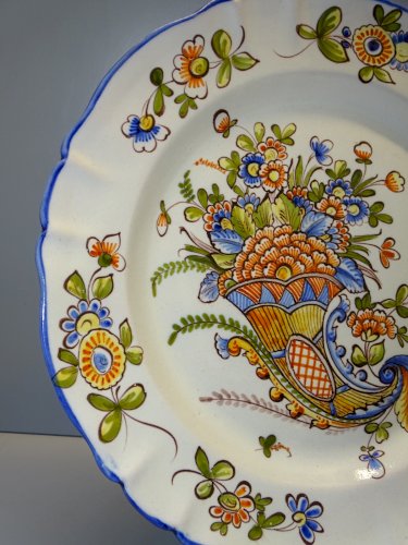 -GRAND PLAT ROND et PLAT CERAMIQUE de ST CLEMENT XXe déco CORNE D'ABONDANCE    D