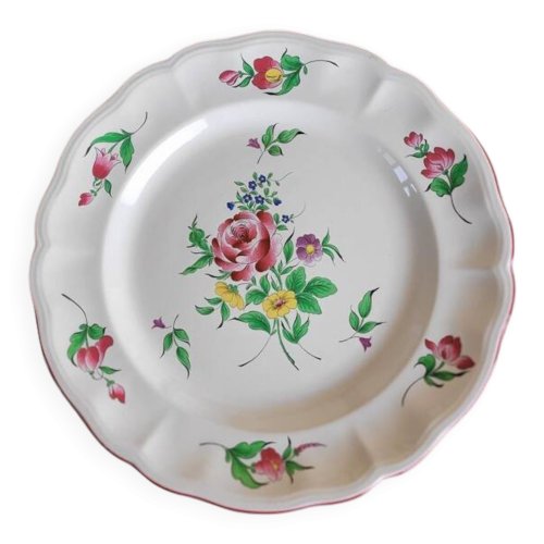 Grand plat rond KG Lunéville Réverbère, faïence de lest, décor floral