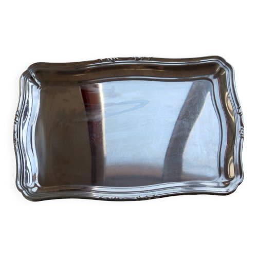 Grand plateau de service vintage en métal argenté