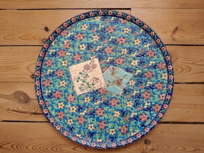 Large Longwy enamel platter 36 cm with repair