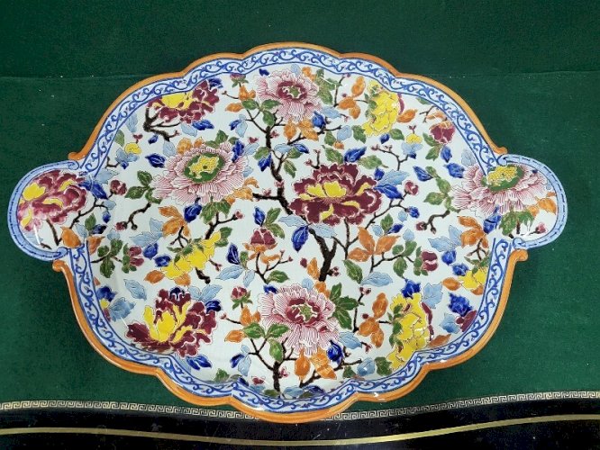 GRAND PLATEAU EN FAIENCE DE GIEN FRANCE