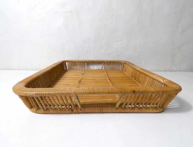 grand plateau en rotin vintage design Artek années 50 60
