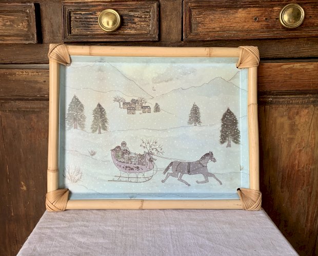 Grand plateau fibre de verre et bambou 1980