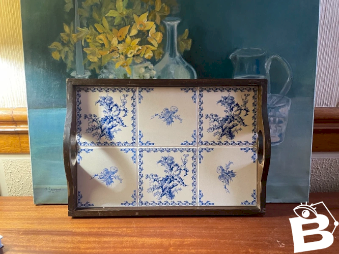 Grand plateau Gien « Chardons » vintage