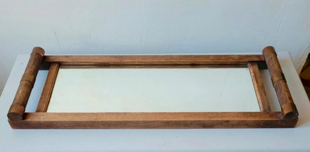 Grand plateau miroir mercure bois cuivre