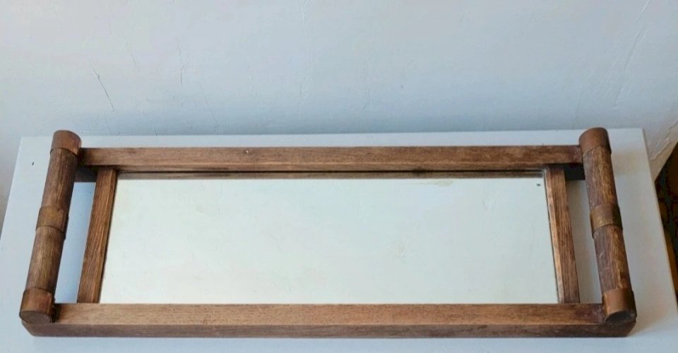 Grand plateau miroir mercure bois cuivre