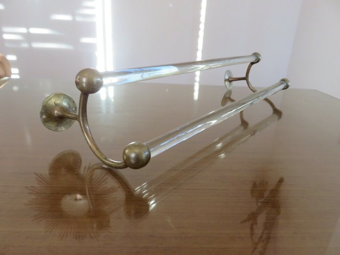 GRAND PORTE SERVIETTE DOUBLE ART DECO EN BRONZE MASSIF ET VERRE ANNEES 20 30