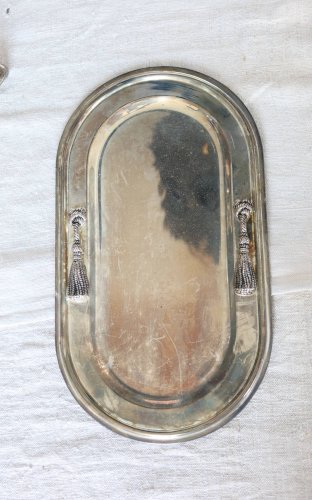 Grand porte-toast vintage métal argenté - Détail nœud de rideau