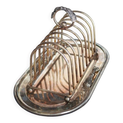 Grand porte-toast vintage métal argenté - Détail nœud de rideau