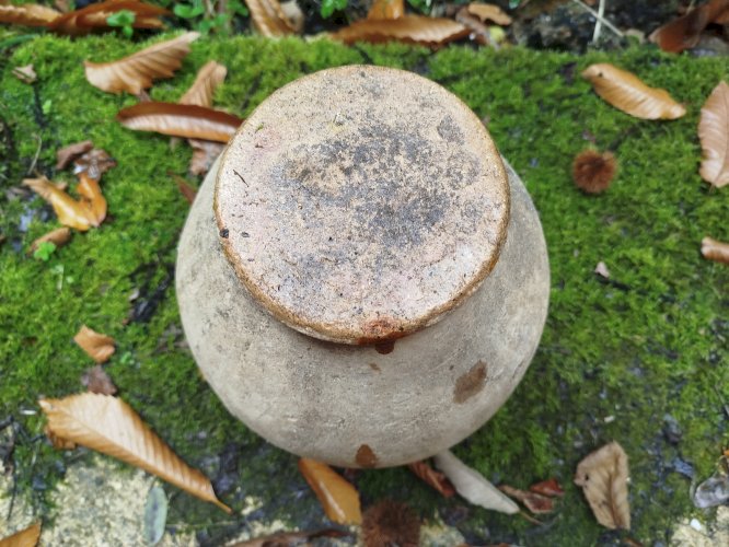Grand pot à graisse ancien, pot à confit jaune 