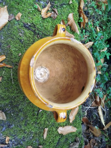 Grand pot à graisse ancien, pot à confit jaune 
