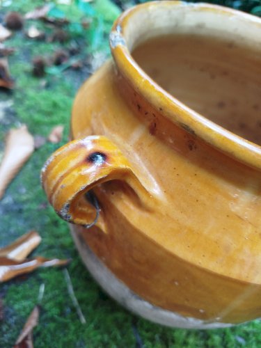 Grand pot à graisse ancien, pot à confit jaune 
