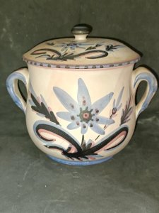 large covered pot with floral decoration signed under the base in good condition