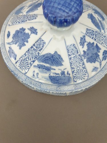 Grand pot ou vase à gingembre chinois en porcelaine bleu - blanc