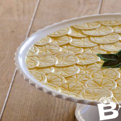 Grand présentoir à gâteau tarte en barbotine citrons