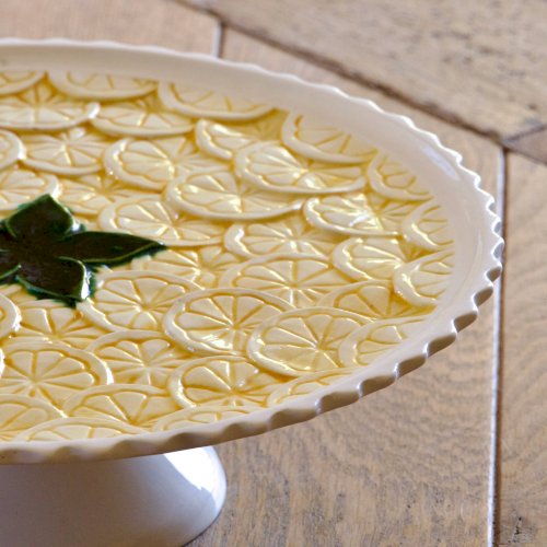 Grand présentoir à gâteau tarte en barbotine citrons