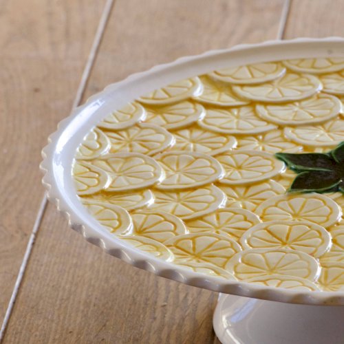 Grand présentoir à gâteau tarte en barbotine citrons