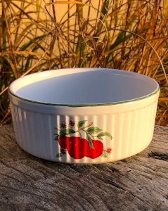 Grand ramequin rétro vintage en porcelaine motif fruits